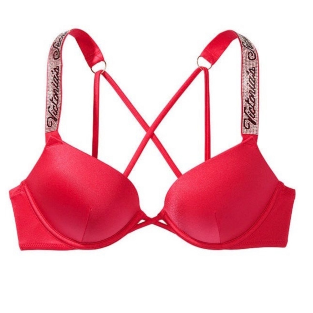 VS BOMBSHELL SHINE STRAP BIKINI TOP 38DD WILD STRAWBERRY NWT - Picture 4 of 6